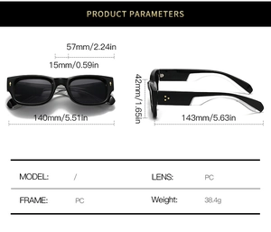 Tableau détaillé des tailles pour lunettes de soleil noires avec rivets étoiles