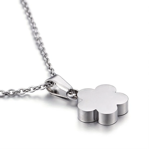 Sleek silver flower pendant necklace with six-petal design on thin steel chain