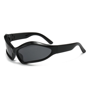 Black Y2K sports sunglasses with futuristic wraparound frames for outdoor activities