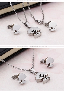 Detail of tree of life jewelry set featuring necklace and earrings in silver plating
