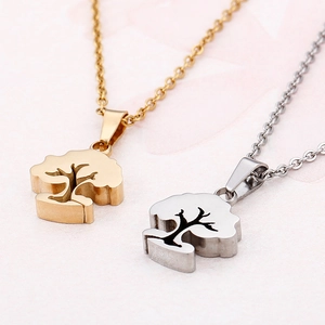 Elegant 18K gold plated tree of life pendant necklace set in gold and silver finish