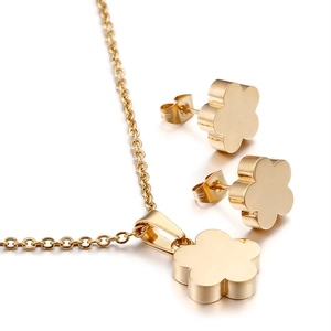 Minimalist gold flower pendant necklace and stud earrings jewelry set for women