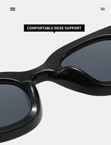 Makroaufnahme der bequemen integrierten Nasenpads dieser schwarzen Oval-Sonnenbrille