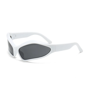Y2K futuristic white wraparound sports sunglasses with dark lenses for wind protection
