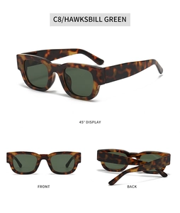 Viste dettagliate di occhiali da sole quadrati in C8 Hawksbill Green da tre angolazioni