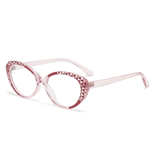 Lunettes anti-lumière bleue œil de chat en TR90 rose avec motifs géométriques stylés