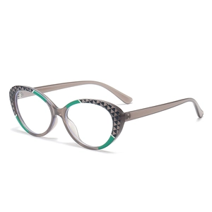 Monture de lunettes TR90 œil de chat translucide avec motifs géométriques verts