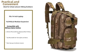 Detail of 3P tactical backpack with MOLLE system and 14-inch laptop compartment