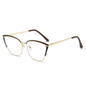 Fashionable cat eye metal glasses frame in gold and dark brown for a stylish look