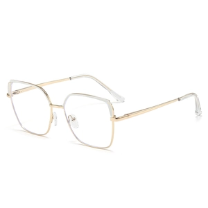 Stylish oversized square metal blue light blocking glasses featuring a bicolor gold frame