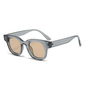 Retro-Oval-Sonnenbrille mit rauchgrauem dickem Rahmen und trendigen Silbernieten