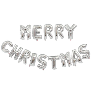 Silver Merry Christmas foil letter balloons set for festive holiday party wall decoration