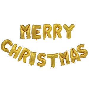 Golden Merry Christmas foil letter balloons set for holiday party decorations