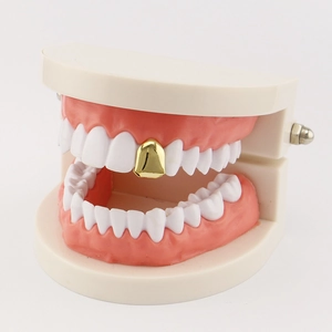 Single 18K gold plated hip hop vampire fang tooth grillz for men and women