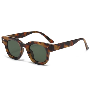 Ovale Sonnenbrille in Schildpatt-Optik mit dunkelgrünen Gläsern und Silbernieten