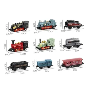 Vintage alloy steam train set with various locomotives and colorful carriage models
