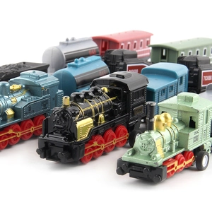 Alloy steam train toy set featuring vintage locomotive models and various colorful carriages