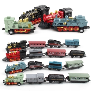 Vintage Steam Train Model Toy Die-cast Alloy Locomotive Carriages Pull Back Inertia Vehicles For Kids Boys