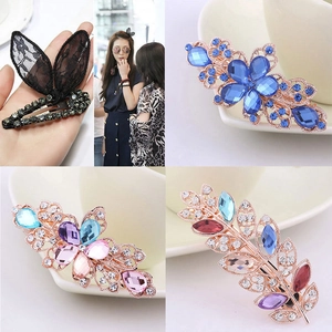 Sparkling crystal rhinestone flower hair clips set for women in various elegant designs