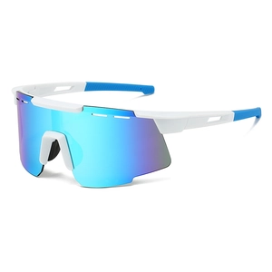 Lunettes de soleil de sport bleues et blanches avec grands verres dégradés pour le cyclisme