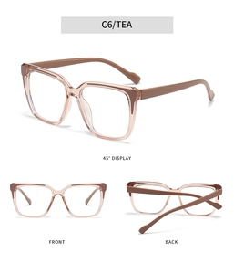 Three-angle view of tea brown blue light blocking glasses frames in C6 color