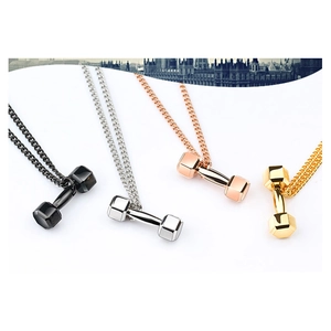 Dumbbell Pendant Necklace Titanium Steel Fitness Gym Sporty Jewelry Box Chain For Men Women Unisex