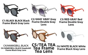Grille détaillée montrant des lunettes de soleil hip hop chauve-souris en six coloris divers