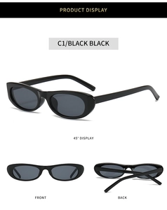 Trois vues des lunettes de soleil ovales noires C1 avec montures polies et verres foncés