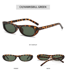 Vues détaillées de lunettes de soleil ovales en écaille avec des verres verts foncés