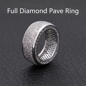 Hip hop style silver plated ring featuring pavé set cubic zirconia in a bold wide band