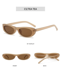 Vues détaillées de lunettes de soleil ovales rétro thé sous trois angles différents