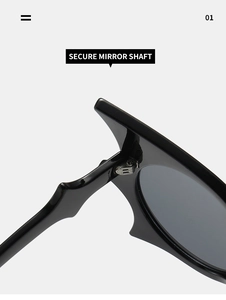 Détail macro des charnières sécurisées et de l'axe renforcé des lunettes de soleil noires