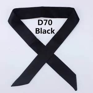 Elegant solid black narrow satin skinny scarf with stylish diagonal cut ends for bags