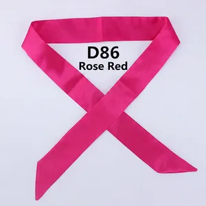 Rose red satin skinny scarf D86 for handbag handle decoration with diagonal cut ends