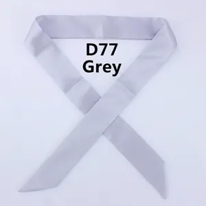 Detailed close-up of gray satin skinny scarf D77 with silky glossy finish