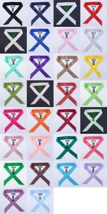 Grid view of narrow satin scarves in various solid colors for handbag handles