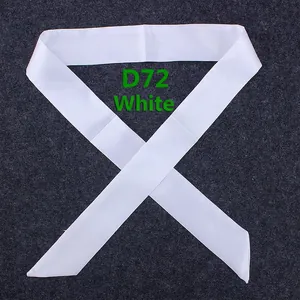 Detail of a narrow white satin scarf D72 tied in a cross on a textured background