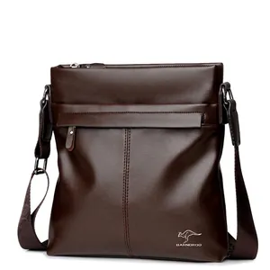 Business casual dark brown leather crossbody bag for men with adjustable shoulder strap