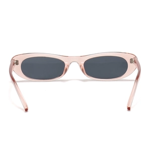 Vue arrière détaillée de lunettes de soleil ovales roses avec verres gris