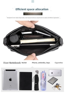 Top view of men's leather business bag with multi-layer compartments for iPad and umbrella