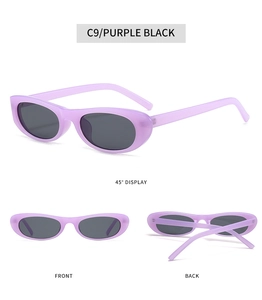 Vues multiples de lunettes de soleil ovales C9 violettes avec verres noirs et cadre rétro