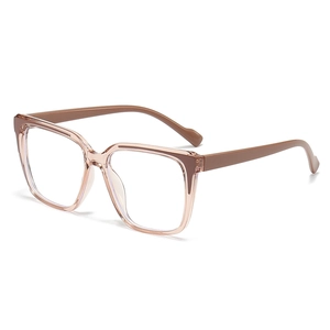 Square TR anti-blue light glasses with champagne transparent frame and brown temples