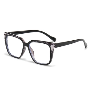 Square blue light blocking glasses with marble texture frame and black temples