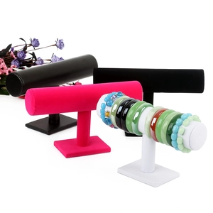 Single tier T-bar jewelry display stand for bracelets and watches in PU and velvet