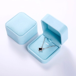 Premium light blue velvet jewelry box set for necklace storage in square elegant design