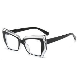 Cat eye TR frame glasses in dual-layer black and transparent finish with blue light filter