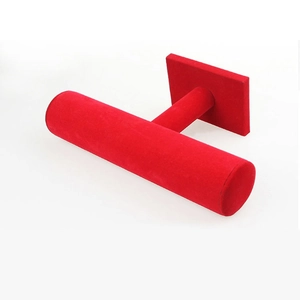 Red velvet single T-bar display stand for bracelets, bangles, and watches with stable base