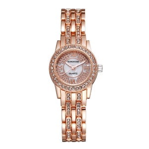 Women's Fashion Luxury Quartz Watch Stainless Steel Rhinestone Inlaid Shell Dial Roman Numerals Metal Strap Wristwatch