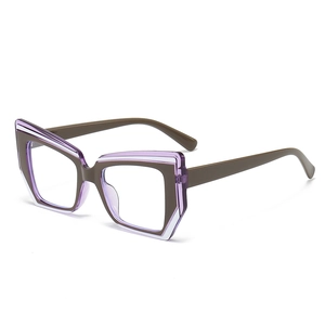 Fashionable TR geometric cat-eye blue light blocking glasses with tricolor layered frames