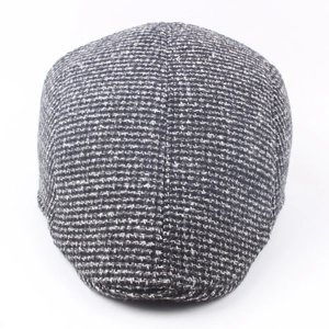 Béret classique en tweed gris chiné en laine mélangée épaisse pour hommes hiver